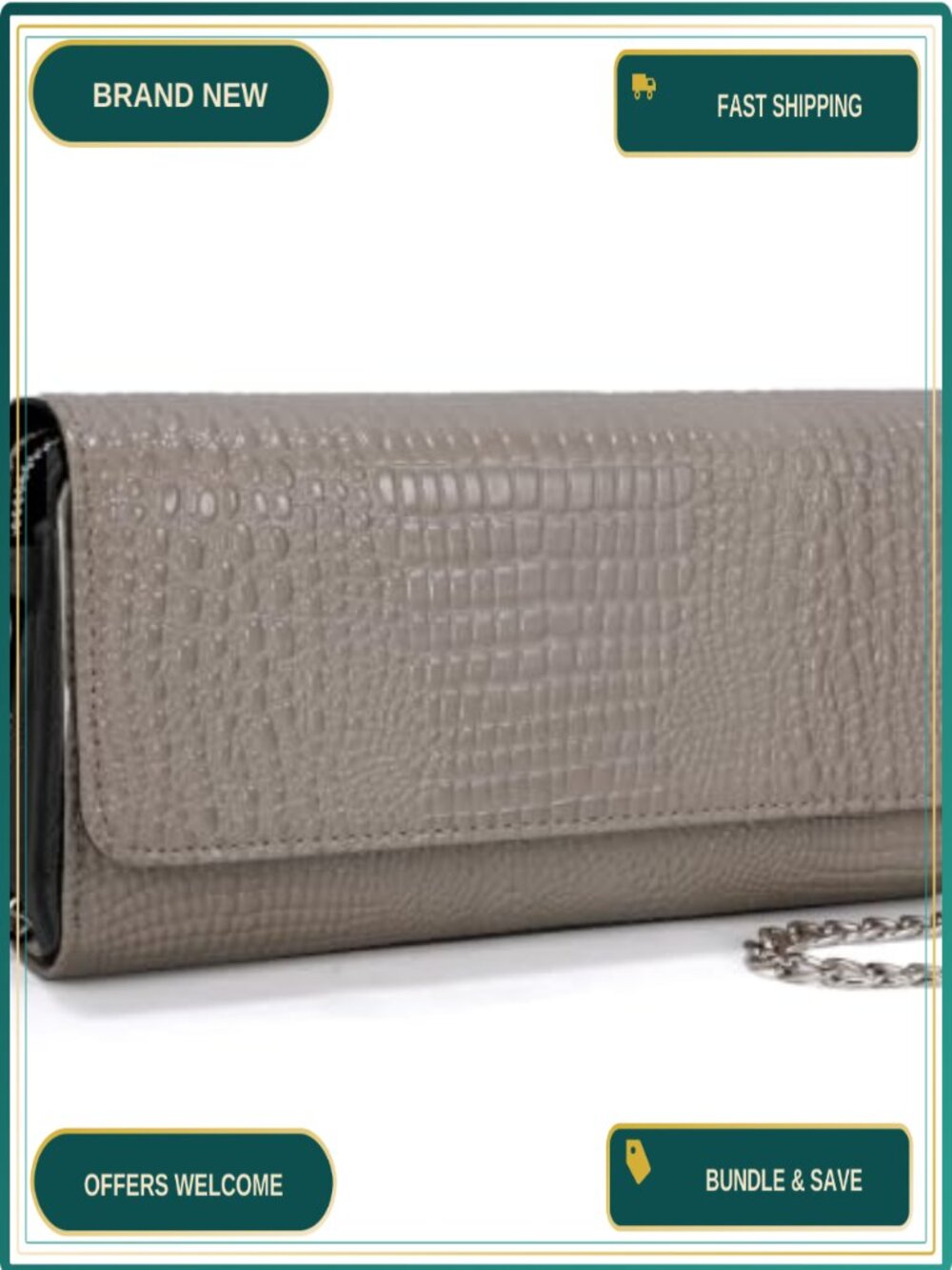 Croc Embossed Leather Crossbody Wallet with Chain Strap